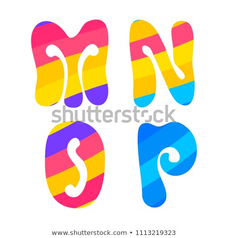 Stok fotoğraf: Psychedelic Font With Colorful Pattern Vintage Hippie M N O P Latin Letters On White