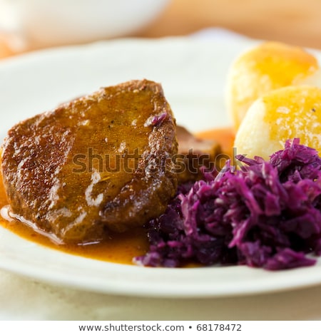 Stock fotó: Roast Pork Dumplings And Red Cabbage