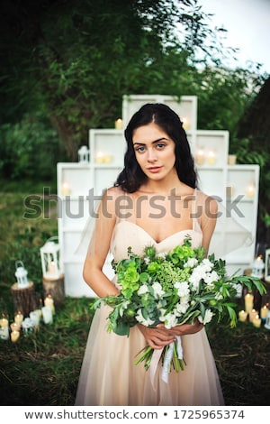 Zdjęcia stock: Beautiful Brunette Bride Outdoor Portrait Woman With Wedding Bo