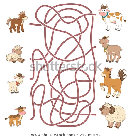 Stock photo: Educational Maze Game With Cartoon Calves And Cow