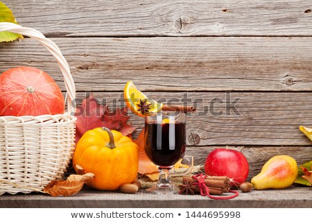 Foto d'archivio: Autumn Still Life With Mulled Wine And Pumpkins