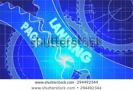 Foto stock: Landing Page On Blueprint Of Cogs