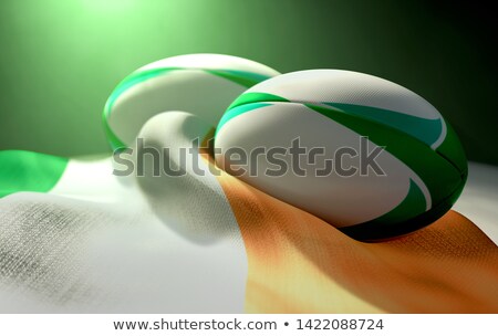 [[stock_photo]]: Ireland Flag And Rugby Ball Pair