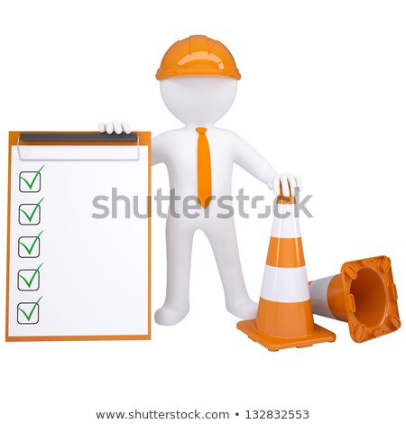 3d Construction Site Man Character Is Holding Paper Documents W [[stock_photo]] © cherezoff