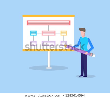 Stok fotoğraf: Man With Pencil Showing Scheme On Panel Vector