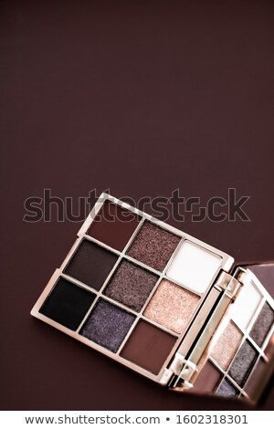 Foto d'archivio: Eyeshadow Palette And Make Up Brush On Chocolate Background Eye