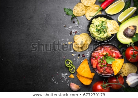 Stockfoto: Guacamole Salsa Chips Nachos And Tequila