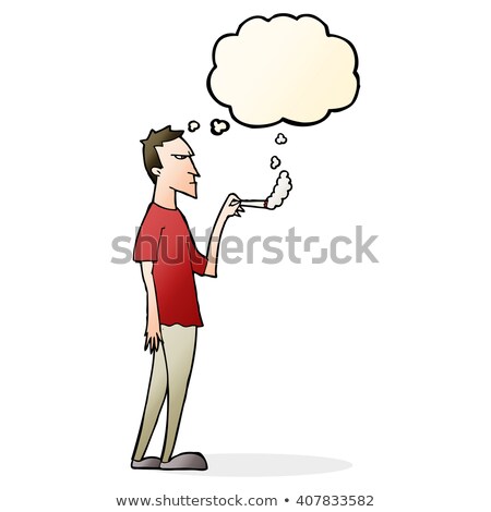 [[stock_photo]]: Cartoon Annoyed Smoker With Thought Bubble