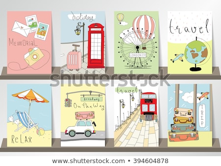 Foto stock: Summer Travel Greeting Card Vector Illustration