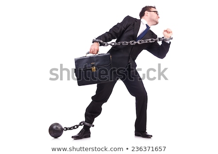 Stockfoto: Funny Businessman With Handcuffs On White