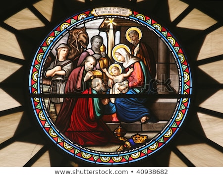 Stok fotoğraf: Nativity Stained Glass Saint Catherine Church Nativity Church Be