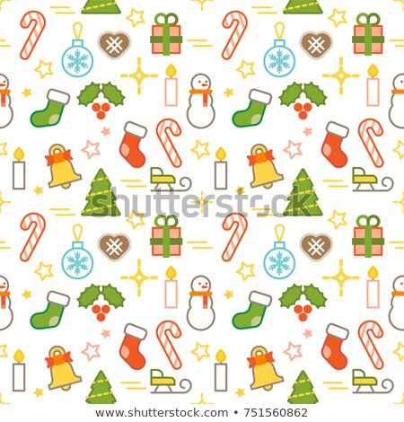 Zdjęcia stock: Seamless Illustrated Christmas Themed Line Style Vector Pattern With Snowman Christmas Trees Bells