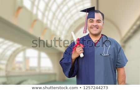 Сток-фото: Split Screen Of Hispanic Male As Graduate And Nurse On Campus Or