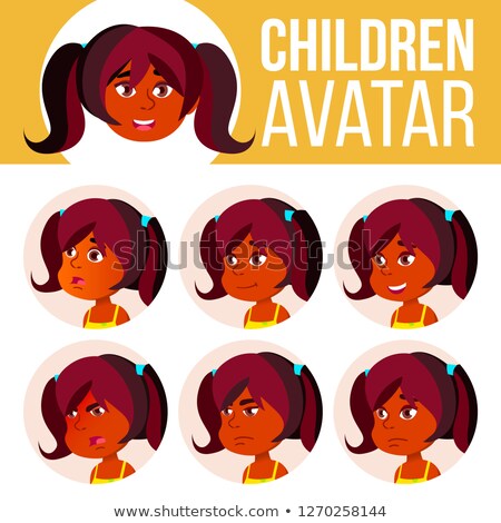 Stok fotoğraf: Indian Girl Avatar Set Kid Vector Kindergarten Hindu Face Emotions Cartoon Comic Flat Happines