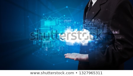 Stock photo: Person Holding Cloud System Hologram Screen