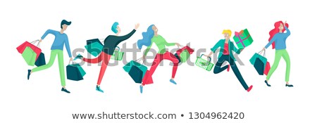 ストックフォト: Shopping People Man And Woman Carrying Bags Set