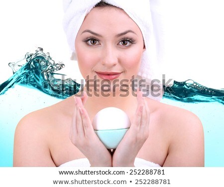 Stok fotoğraf: Beautiful Young Woman With Aroma Bath Ball Isolated On White Bac