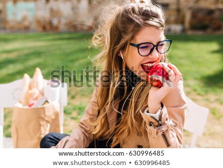 Сток-фото: Outdoor Portrait Of A Woman With Apple