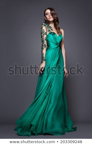Stock fotó: Beautiful Brunette Girl In Green Dress