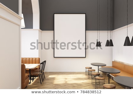 Stok fotoğraf: Bright Restaurant Interior With White Canvas 3d Rendering