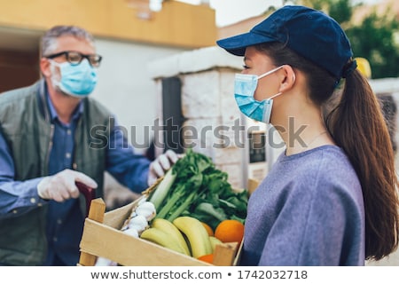 Stock fotó: Delivery During The Quarantine Box With Merchandise Goods And Food At Door Of Home