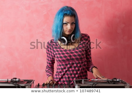 Foto stock: Punk Girl Dj With Dyed Turqouise Hair