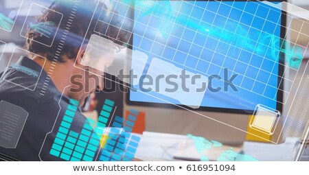 商業照片: Digital Composite Image Of Businessman With Lcd And Futuristic Screen