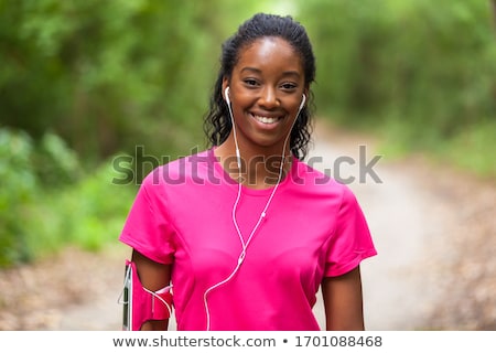 Foto stock: African American Woman Jogger Portrait - Fitness People And H