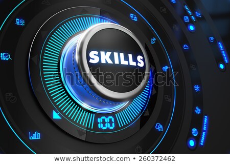 ストックフォト: Skills Button With Glowing Blue Lights