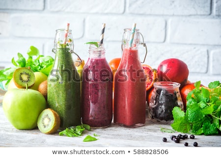 Foto stock: Green And Red Fresh Juices Or Smoothies