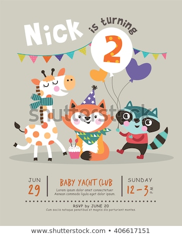 Stok fotoğraf: Children 2nd Birthday Greeting Card Vector Template