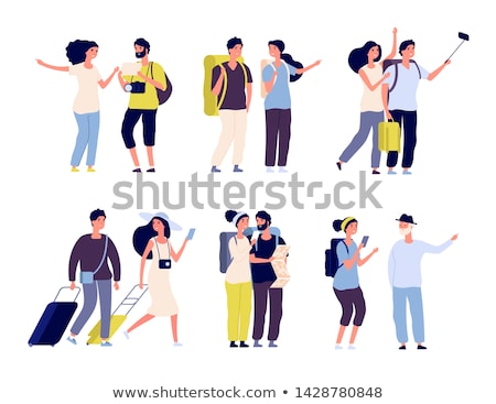 Foto stock: Young Couple Of Tourists With Luggage Vector