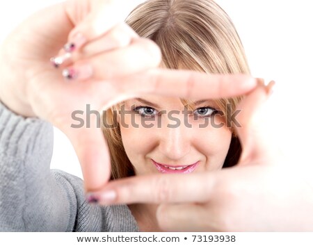 Zdjęcia stock: Young Attractive Woman Framing Her Hands Clear Vision Isolated