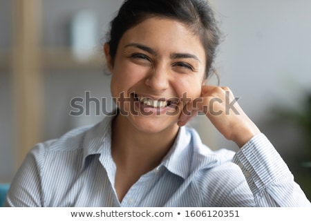 Foto stock: Asian Indian Shy Brunette Girl Similing Portrait