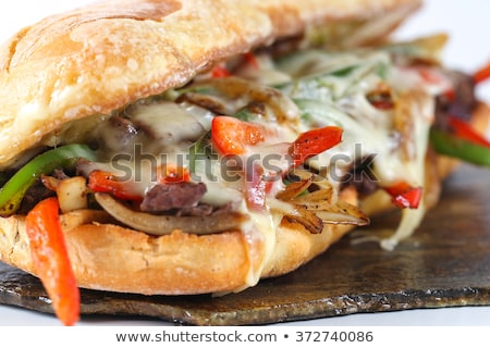 Stockfoto: Philadelphia Beef Cheese Steak Sandwich Closeup