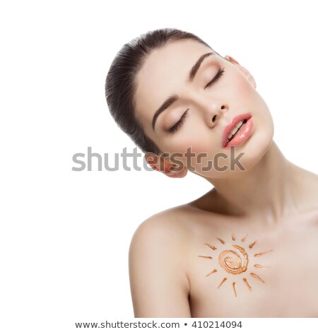 Stock fotó: Girl With Cream Sun Shape Drawing On Chest