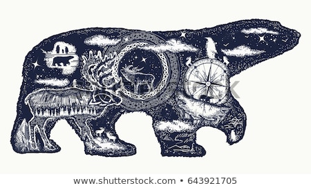 [[stock_photo]]: Bear And Nature Double Exposure Winter Landscape Wildlife Adventure Vector