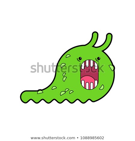 Stockfoto: Green Slug Toothed Caterpillar Cartoon Style Vector Illustrati