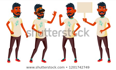 Сток-фото: Teen Boy Poses Set Vector Indian Hindu Asian Positive Person For Postcard Cover Placard Desig