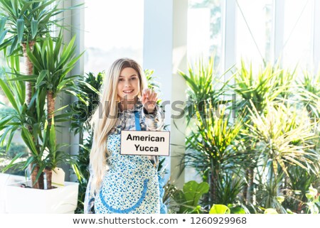 Stockfoto: Cheerful Young Woman Standing At A Greenhouse