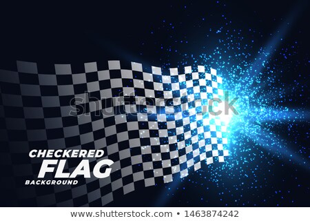 ストックフォト: Checkered Racing Flag With Blue Lights Particles Background