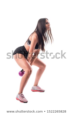 Сток-фото: Brunette Girl Kettlebell Swing Weightlifting