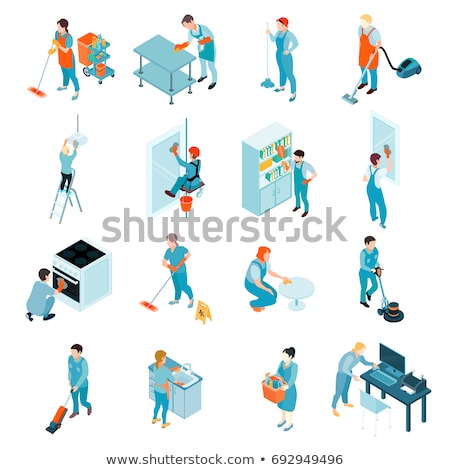 [[stock_photo]]: Bucket And Mop Isometric Icon Vector Illustration