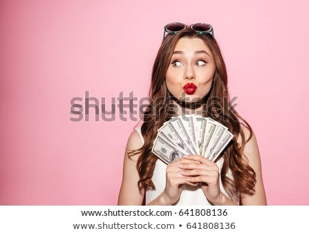 Stock fotó: Brunette Girl With Money Isolated