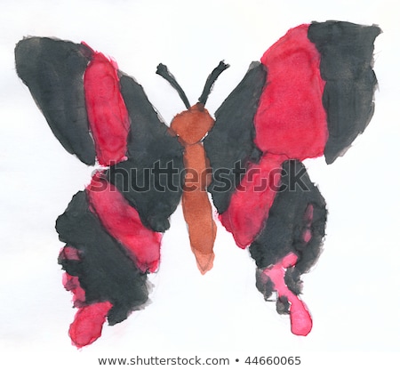 Big Butterfly With Black Wings Drawn By Child On Paper Stockfoto © pzAxe