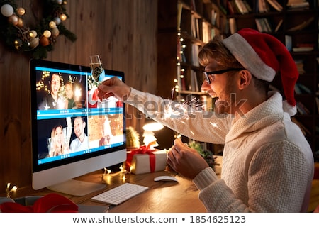 Stockfoto: Christmas Party Celebration Man Glass Champagne