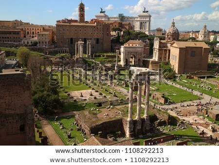 Foto stock: Ancient Roman Forum Landmarks And Colosseum In Eternal City Of R