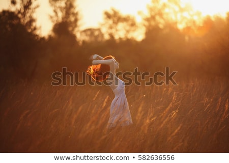 Сток-фото: Red Hair Woman In Light Dress