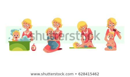 ストックフォト: Mother Bathing Son In Bathtub Mom Caring Vector