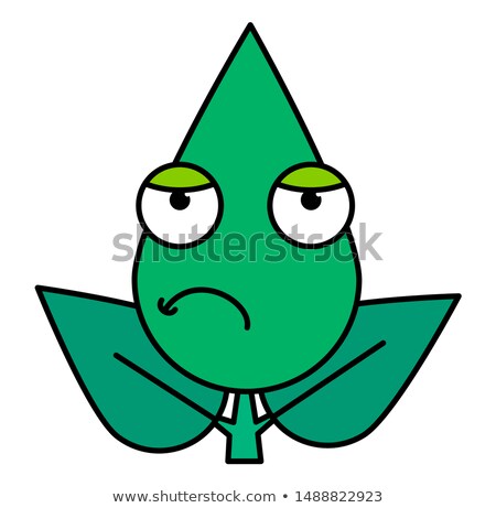 Stock photo: Green Leaf Skeptical Emoticon Thin Line Icon